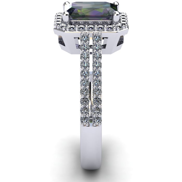 1-1/3 Carat Octagon Shape Mystic Topaz Ring With Diamond Halo In 14 Karat White Gold