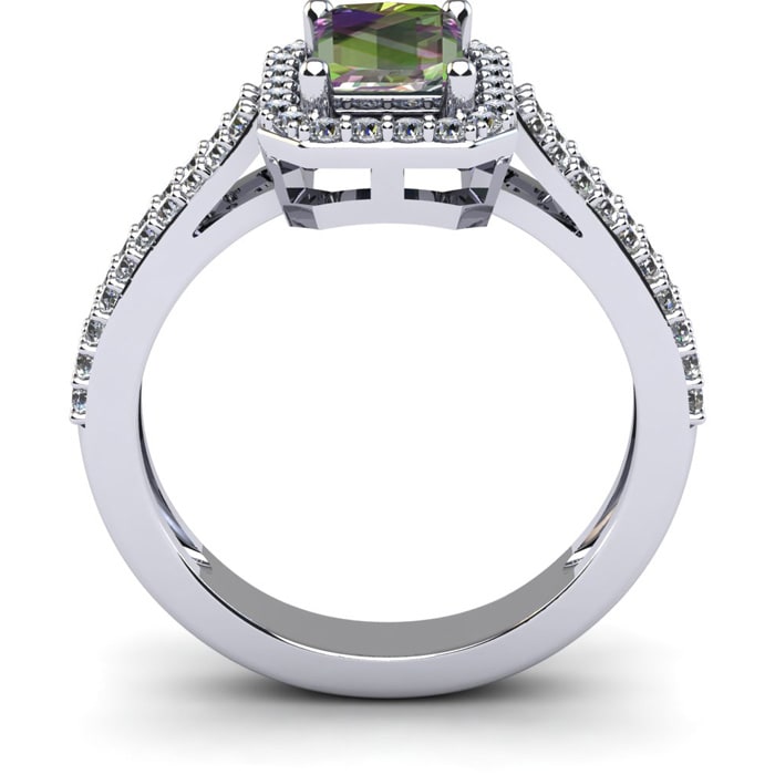 1-1/3 Carat Octagon Shape Mystic Topaz Ring With Diamond Halo In 14 Karat White Gold