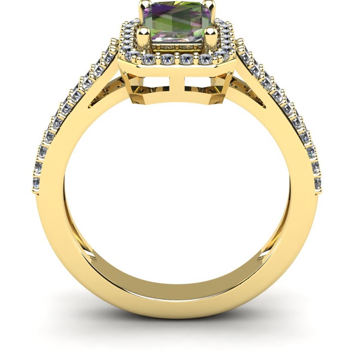 1-1/3 Carat Octagon Shape Mystic Topaz Ring With Diamond Halo In 14 Karat Yellow Gold