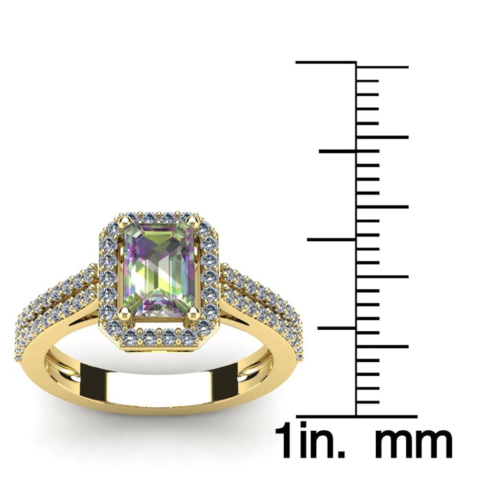 1-1/3 Carat Octagon Shape Mystic Topaz Ring With Diamond Halo In 14 Karat Yellow Gold