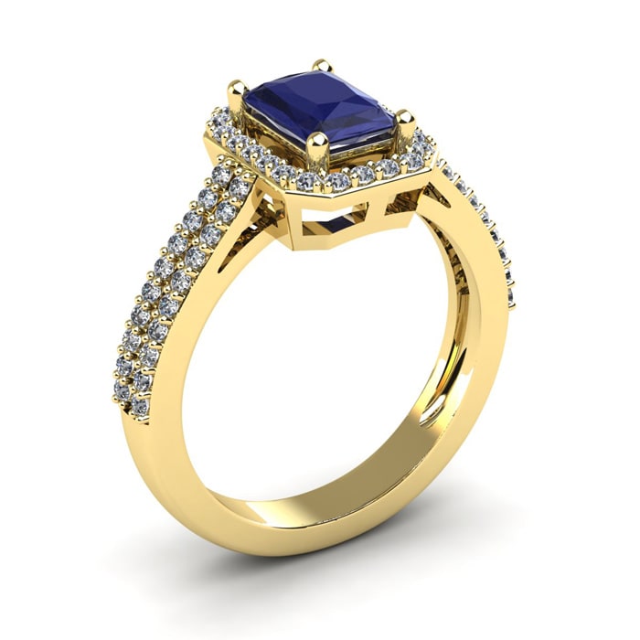 1 1/2 Carat Tanzanite and Halo Diamond Ring In 14 Karat Yellow Gold