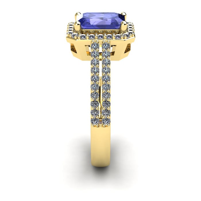 1 1/2 Carat Tanzanite and Halo Diamond Ring In 14 Karat Yellow Gold
