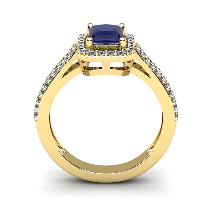 1 1/2 Carat Tanzanite and Halo Diamond Ring In 14 Karat Yellow Gold
