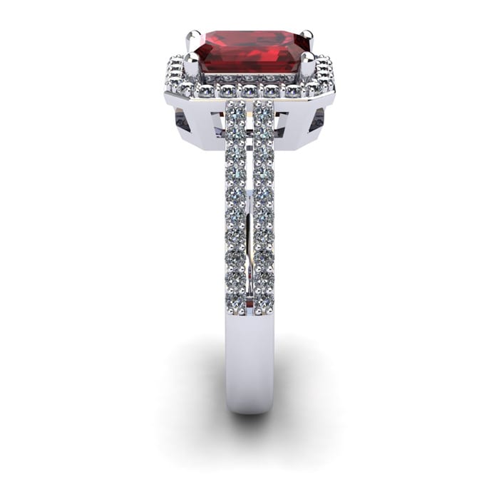 Garnet Ring: Garnet Jewelry: 1 3/4 Carat Garnet and Halo Diamond Ring In 14 Karat White Gold