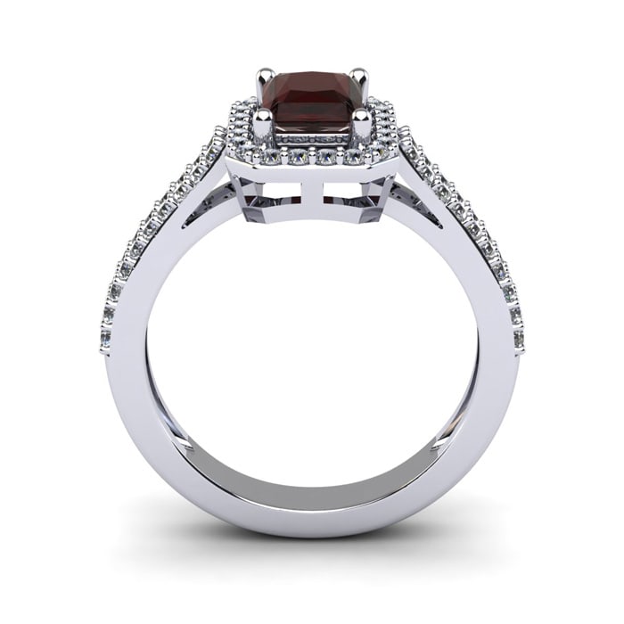 Garnet Ring: Garnet Jewelry: 1 3/4 Carat Garnet and Halo Diamond Ring In 14 Karat White Gold