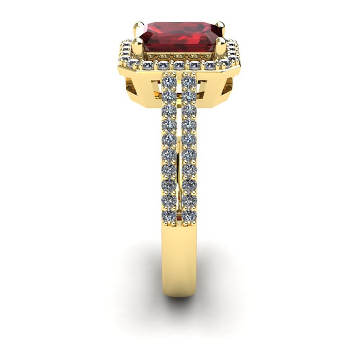 Garnet Ring: Garnet Jewelry: 1 3/4 Carat Garnet and Halo Diamond Ring In 14 Karat Yellow Gold