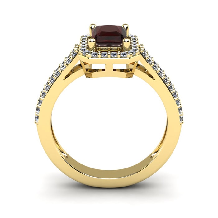 Garnet Ring: Garnet Jewelry: 1 3/4 Carat Garnet and Halo Diamond Ring In 14 Karat Yellow Gold