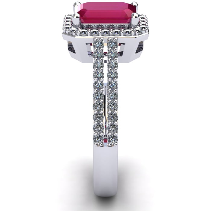 1 1/2 Carat Ruby and Halo Diamond Ring In 14 Karat White Gold