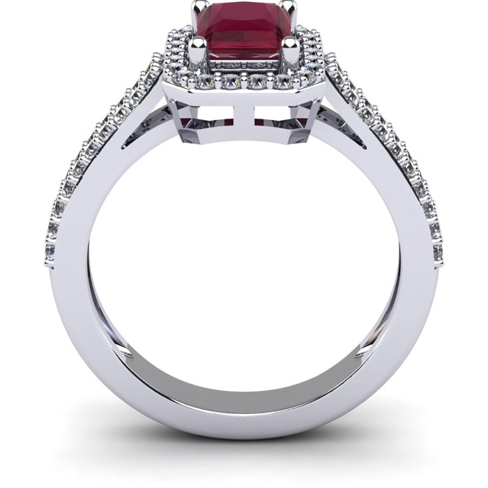 1 1/2 Carat Ruby and Halo Diamond Ring In 14 Karat White Gold
