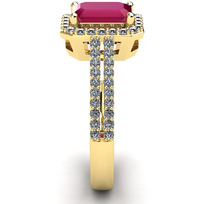 1 1/2 Carat Ruby and Halo Diamond Ring In 14 Karat Yellow Gold