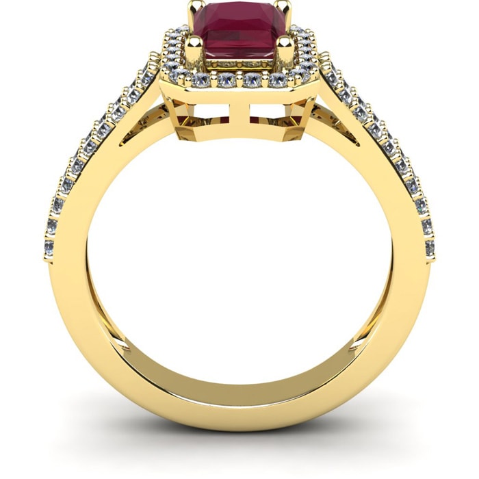 1 1/2 Carat Ruby and Halo Diamond Ring In 14 Karat Yellow Gold