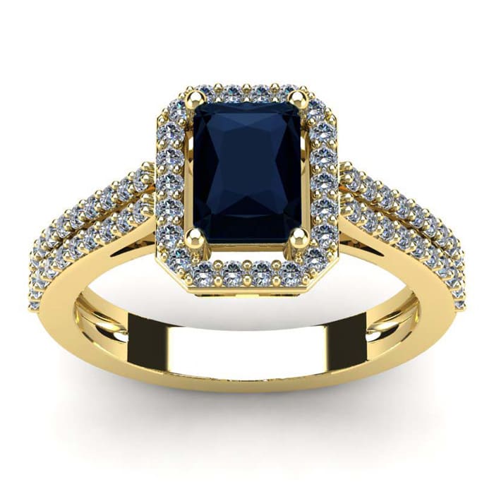 1 1/2 Carat Sapphire and Halo Diamond Ring In 14 Karat Yellow Gold