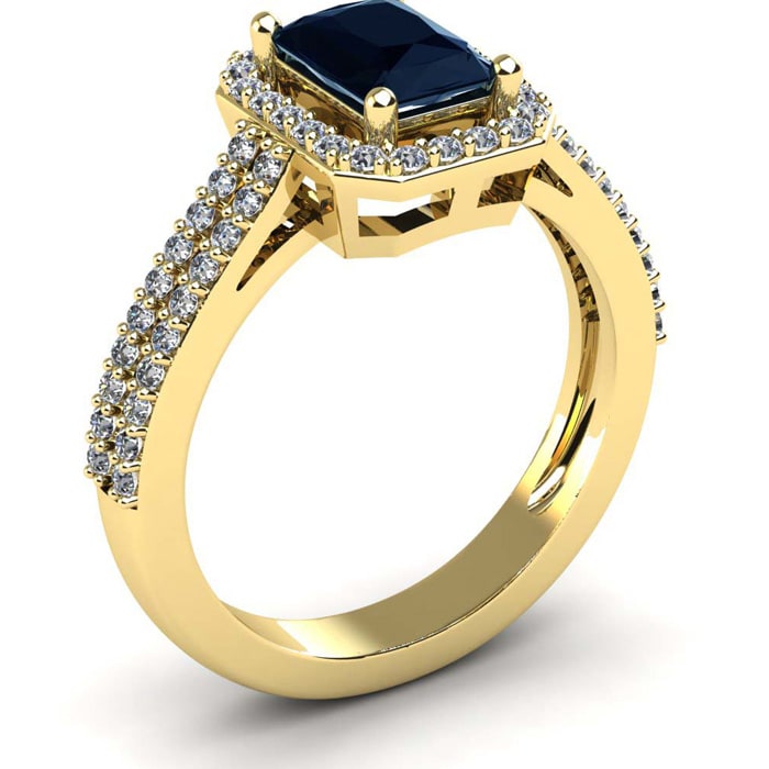 1 1/2 Carat Sapphire and Halo Diamond Ring In 14 Karat Yellow Gold