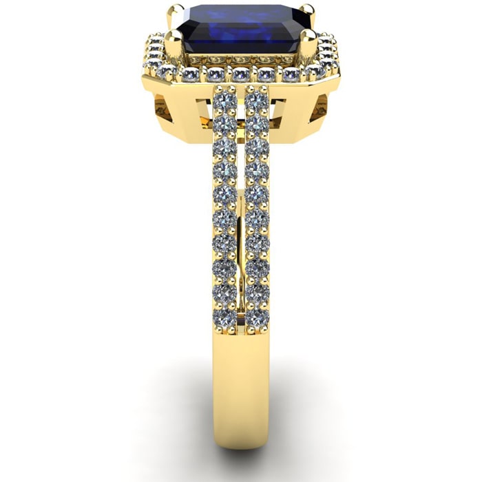 1 1/2 Carat Sapphire and Halo Diamond Ring In 14 Karat Yellow Gold
