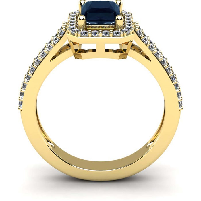 1 1/2 Carat Sapphire and Halo Diamond Ring In 14 Karat Yellow Gold