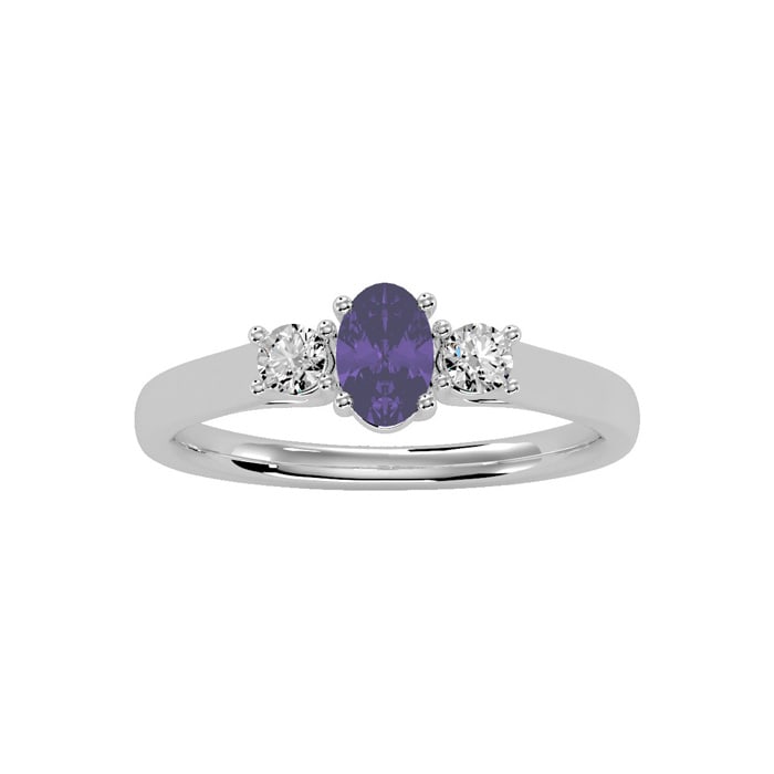 1/2 Carat Oval Shape Amethyst and Two Diamond Ring In 14 Karat White Gold