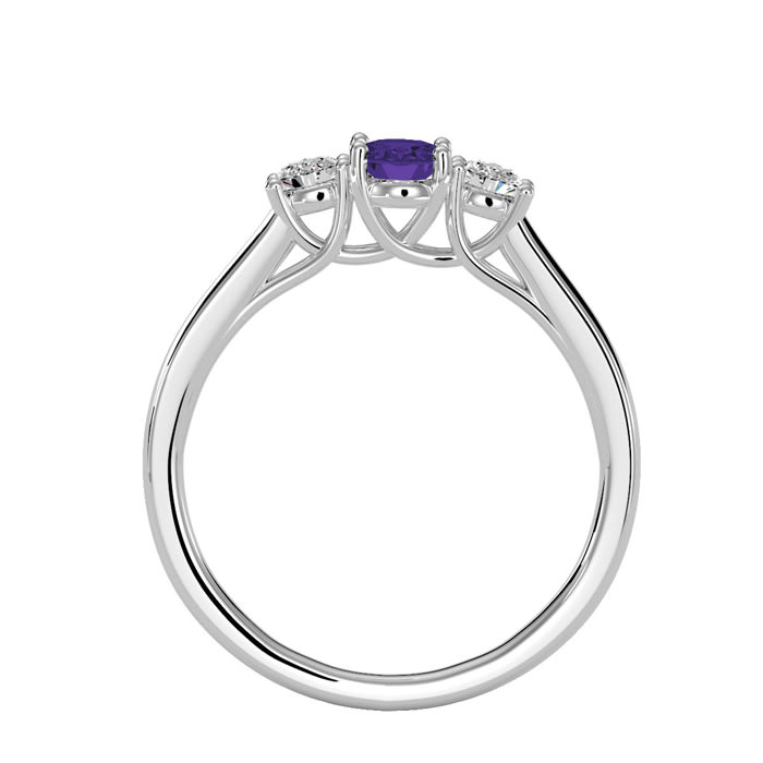 1/2 Carat Oval Shape Amethyst and Two Diamond Ring In 14 Karat White Gold