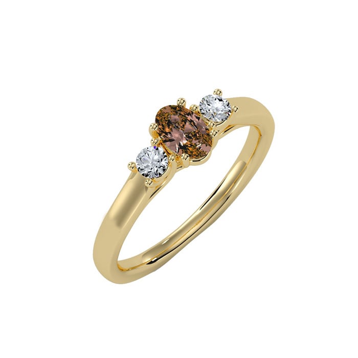 1/2 Carat Oval Shape Citrine and Two Diamond Ring In 14 Karat Yellow Gold