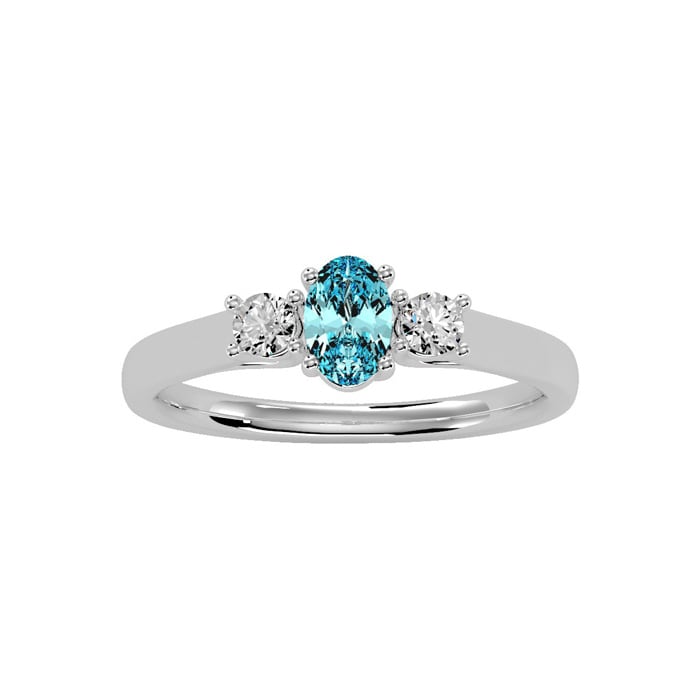 Aquamarine Ring: Aquamarine Jewelry: 1/2 Carat Oval Shape Aquamarine and Two Diamond Ring In 14 Karat White Gold