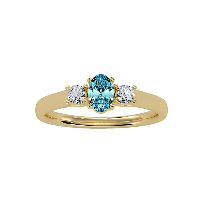 Aquamarine Ring: Aquamarine Jewelry: 1/2 Carat Oval Shape Aquamarine and Two Diamond Ring In 14 Karat Yellow Gold