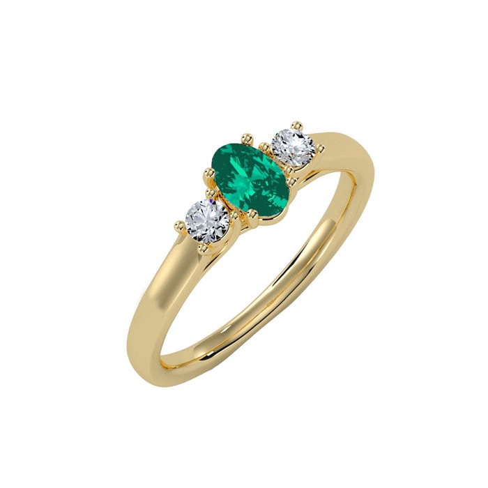 1/2 Carat Oval Shape Emerald and Two Diamond Ring In 14 Karat Yellow Gold