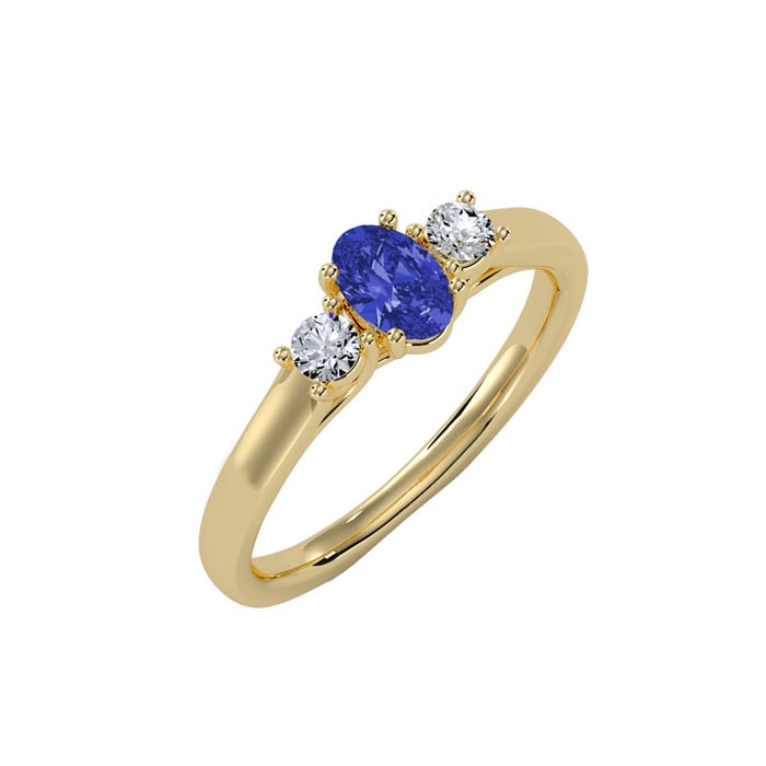 3/4 Carat Oval Shape Tanzanite and Two Diamond Ring In 14 Karat Yellow Gold