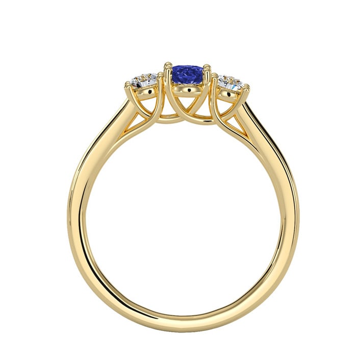 3/4 Carat Oval Shape Tanzanite and Two Diamond Ring In 14 Karat Yellow Gold