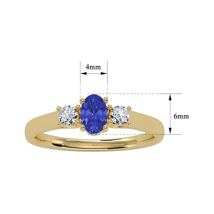 3/4 Carat Oval Shape Tanzanite and Two Diamond Ring In 14 Karat Yellow Gold