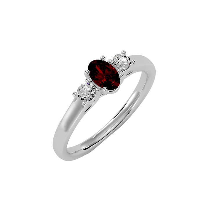 Garnet Ring: Garnet Jewelry: 3/4 Carat Oval Shape Garnet and Two Diamond Ring In 14 Karat White Gold