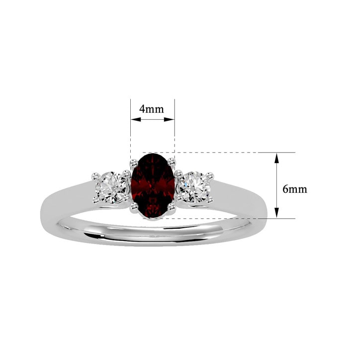 Garnet Ring: Garnet Jewelry: 3/4 Carat Oval Shape Garnet and Two Diamond Ring In 14 Karat White Gold