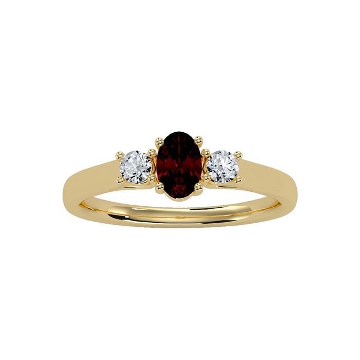 Garnet Ring: Garnet Jewelry: 3/4 Carat Oval Shape Garnet and Two Diamond Ring In 14 Karat Yellow Gold