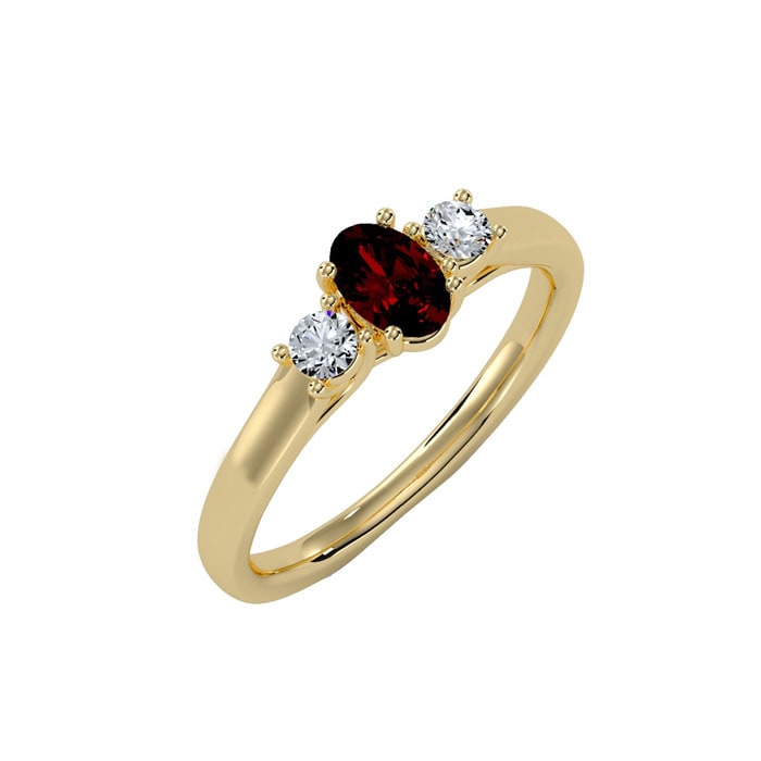 Garnet Ring: Garnet Jewelry: 3/4 Carat Oval Shape Garnet and Two Diamond Ring In 14 Karat Yellow Gold