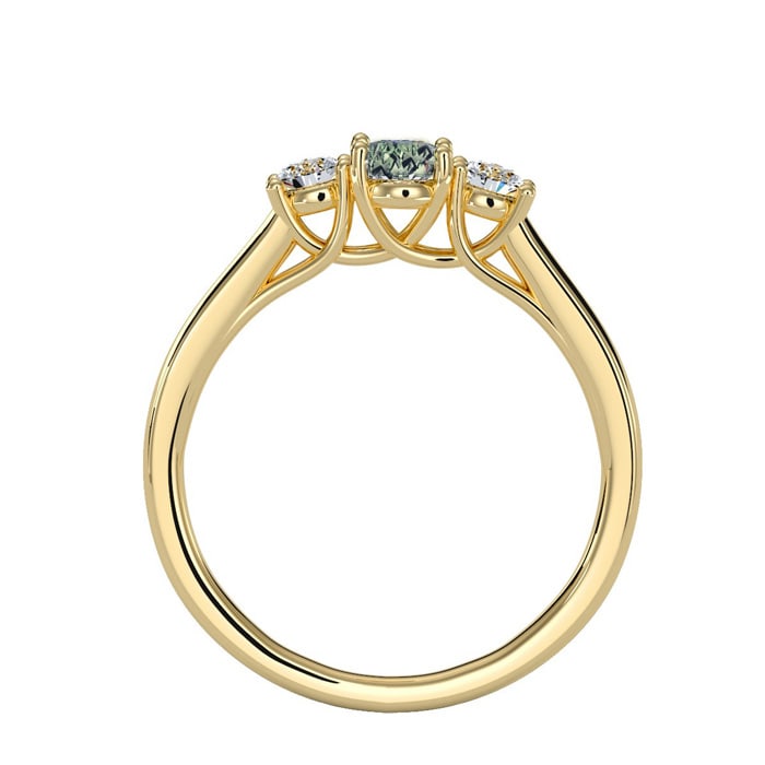1/2 Carat Oval Shape Green Amethyst and Two Diamond Ring In 14 Karat Yellow Gold