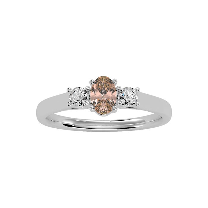 1/2 Carat Oval Shape Morganite and Two Diamond Ring In 14 Karat White Gold