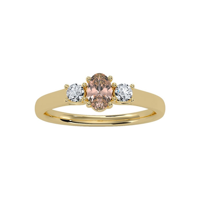 1/2 Carat Oval Shape Morganite and Two Diamond Ring In 14 Karat Yellow Gold