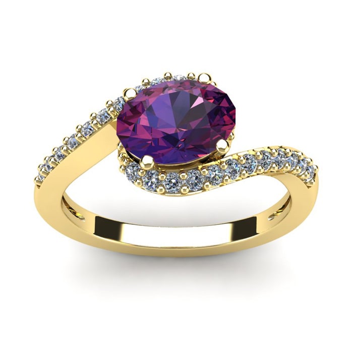 1 1/3 Carat Oval Shape Amethyst and Halo Diamond Ring In 14 Karat Yellow Gold