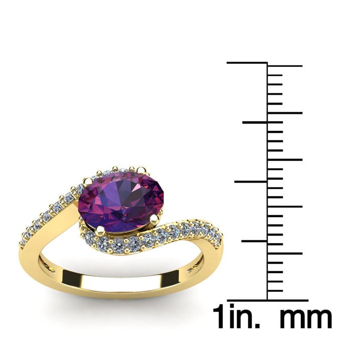 1 1/3 Carat Oval Shape Amethyst and Halo Diamond Ring In 14 Karat Yellow Gold