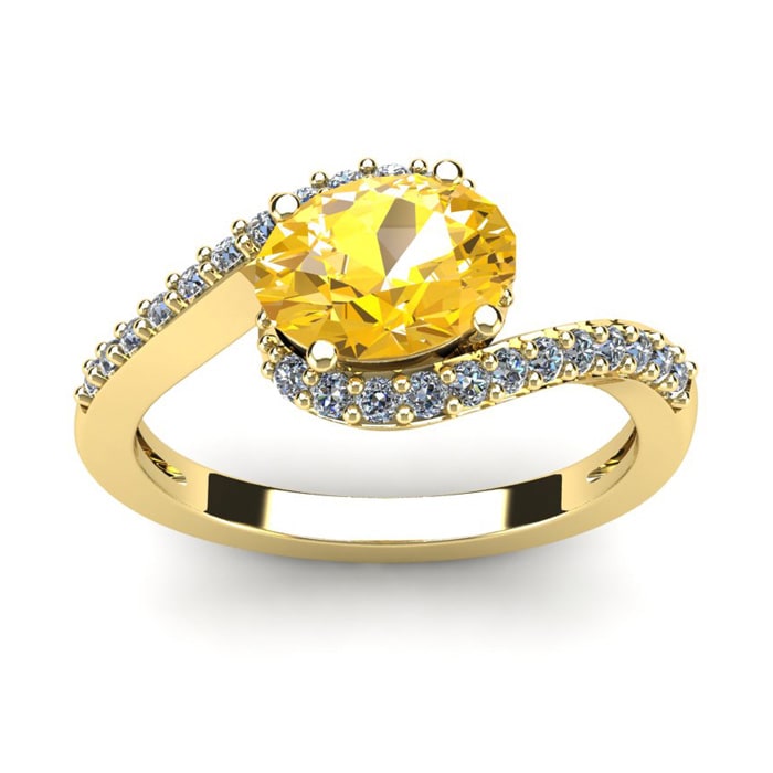 1 1/3 Carat Oval Shape Citrine and Halo Diamond Ring In 14 Karat Yellow Gold