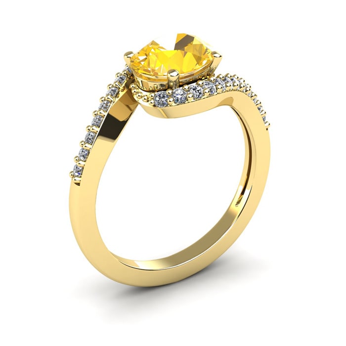 1 1/3 Carat Oval Shape Citrine and Halo Diamond Ring In 14 Karat Yellow Gold
