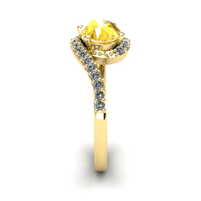 1 1/3 Carat Oval Shape Citrine and Halo Diamond Ring In 14 Karat Yellow Gold