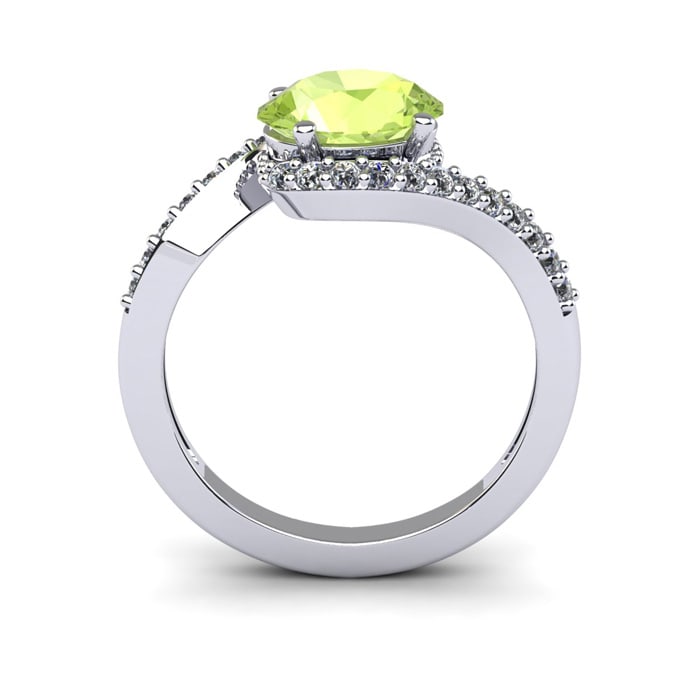 1 1/2 Carat Oval Shape Peridot and Halo Diamond Ring In 14 Karat White Gold