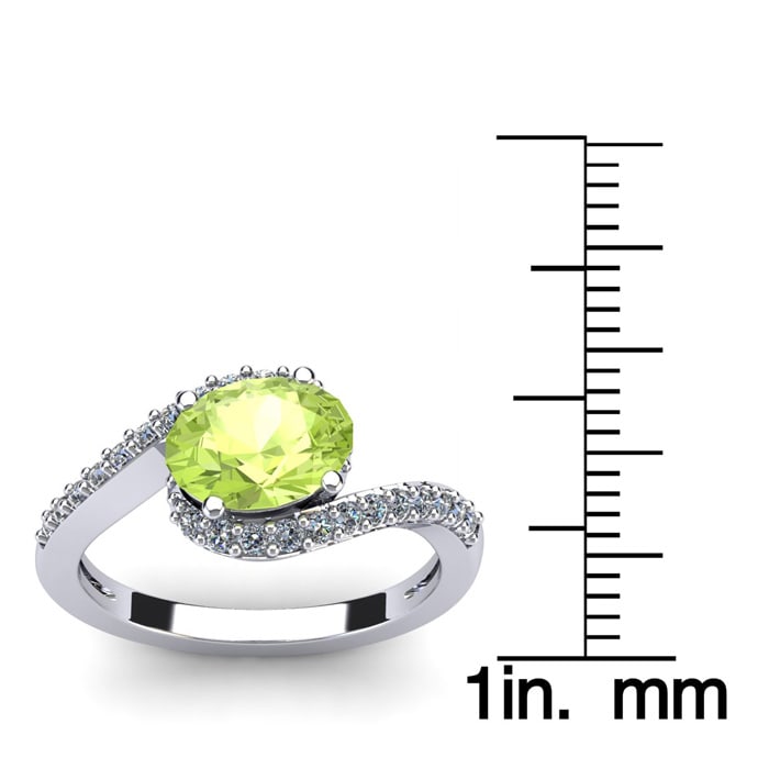 1 1/2 Carat Oval Shape Peridot and Halo Diamond Ring In 14 Karat White Gold