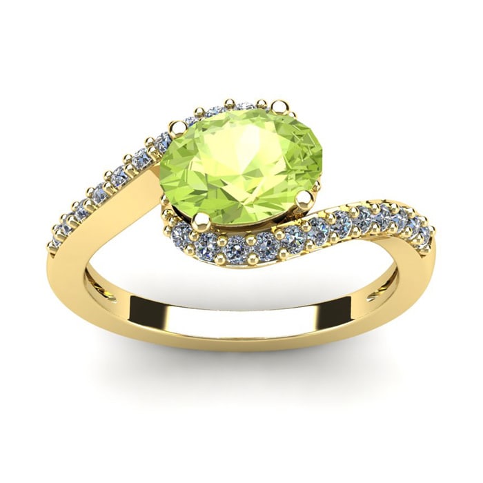 1 1/2 Carat Oval Shape Peridot and Halo Diamond Ring In 14 Karat Yellow Gold