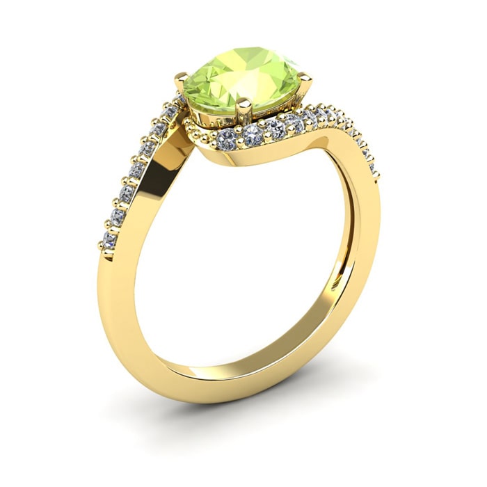 1 1/2 Carat Oval Shape Peridot and Halo Diamond Ring In 14 Karat Yellow Gold