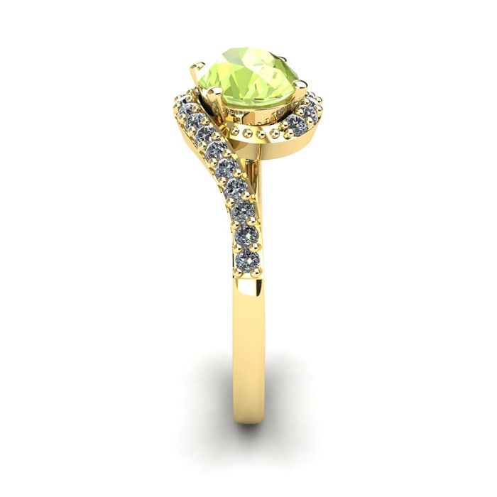 1 1/2 Carat Oval Shape Peridot and Halo Diamond Ring In 14 Karat Yellow Gold