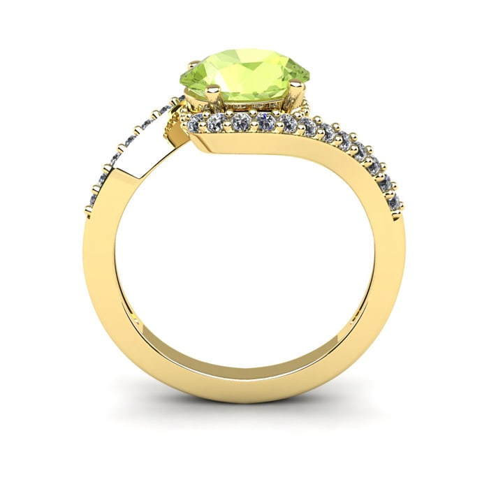 1 1/2 Carat Oval Shape Peridot and Halo Diamond Ring In 14 Karat Yellow Gold