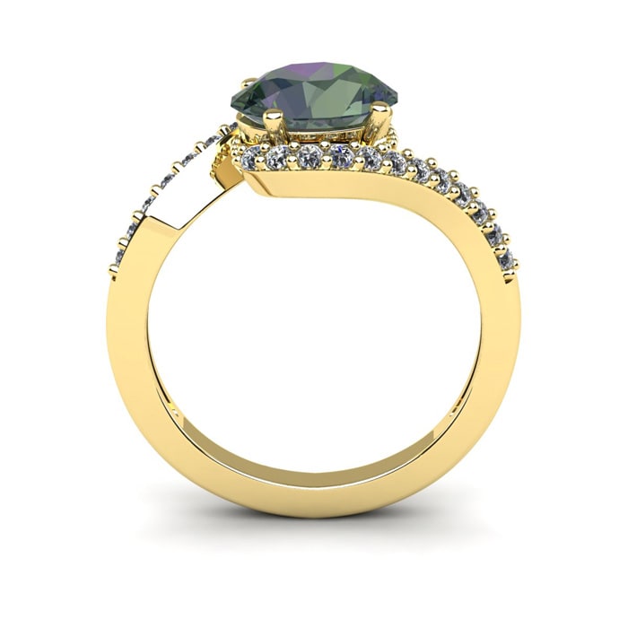 1-3/4 Carat Oval Shape Mystic Topaz Ring With Swirling Diamond Design In 14 Karat Yellow Gold