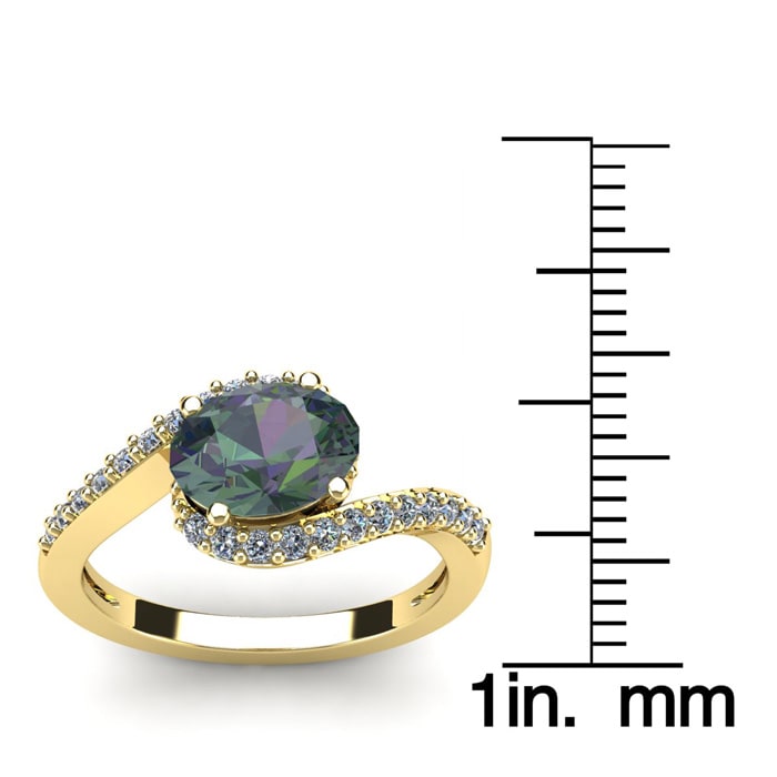 1-3/4 Carat Oval Shape Mystic Topaz Ring With Swirling Diamond Design In 14 Karat Yellow Gold