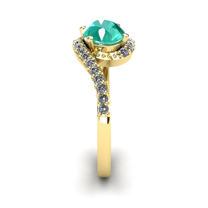 1 1/2 Carat Oval Shape Emerald and Halo Diamond Ring In 14 Karat Yellow Gold