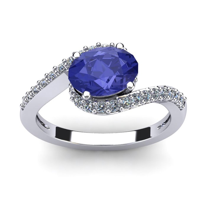 1 1/2 Carat Oval Shape Tanzanite and Halo Diamond Ring In 14 Karat White Gold